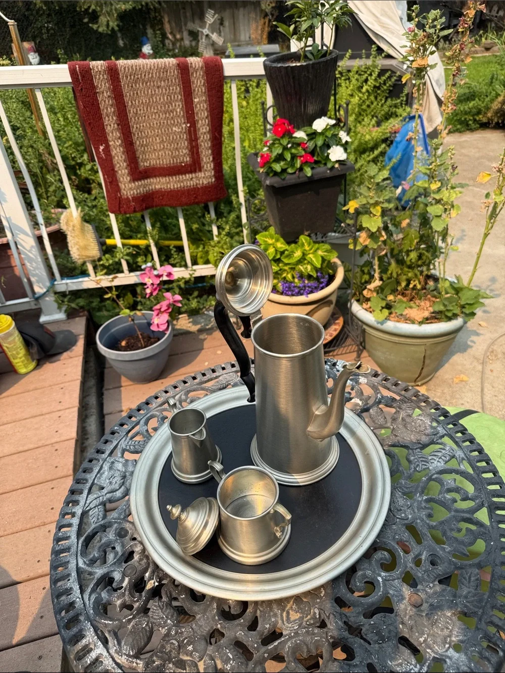 Vintage-Style Silver Coffee & Cream Set with Black Handle